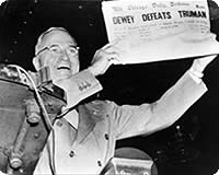 Harry S. Truman in St. Louis the morning after defeating Thomas Dewey in 1948.