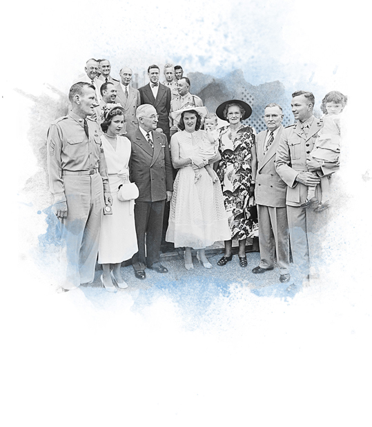 Truman in White House rose garden with First Lieutenant post World War 2 during Baby Boom