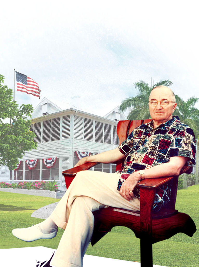 harry truman infront of the little white house in key west