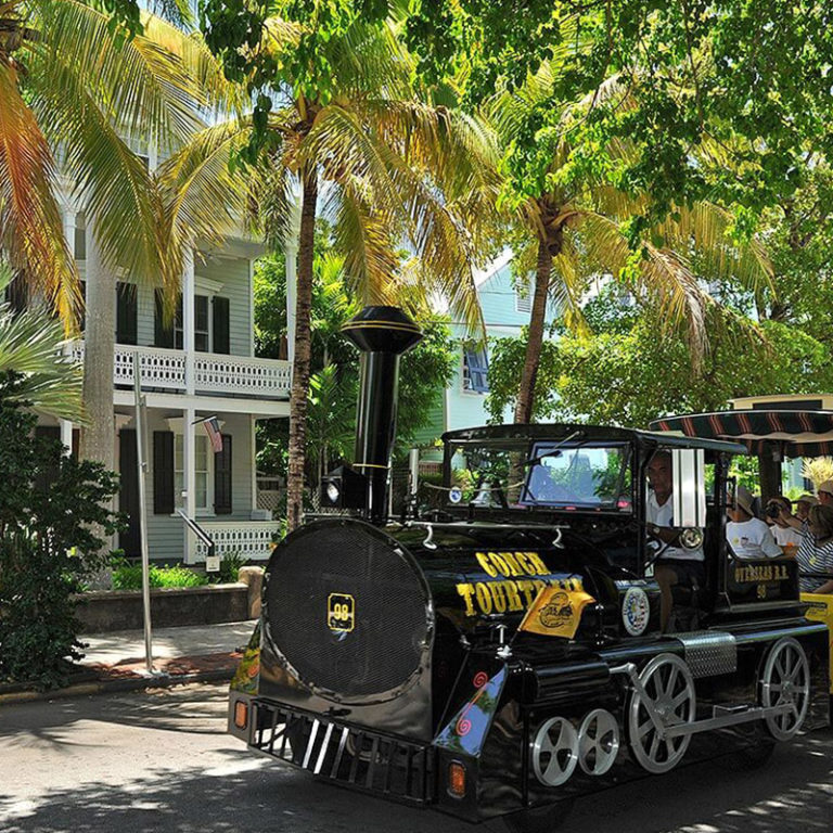 conch train in neighborhood on a key west tour