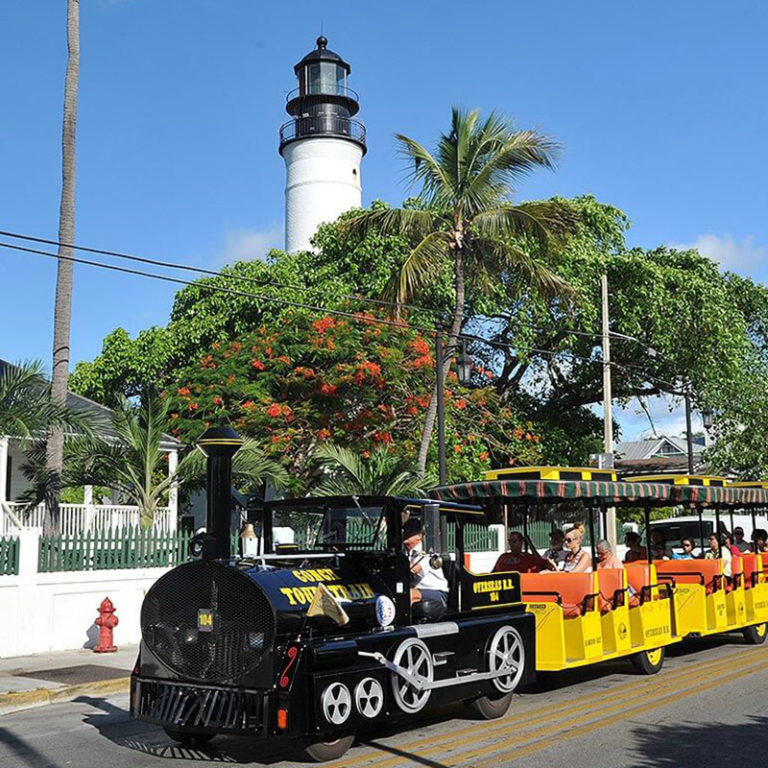 conch train infront of the key west Lighthouse